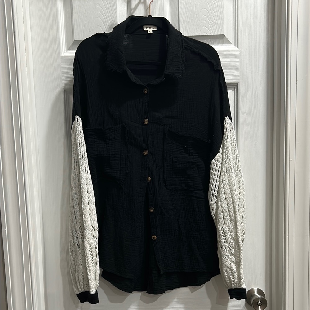 POL Black Top with White Sleeves